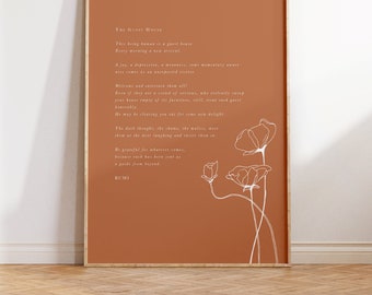 Rumi Printable Poem, The Guest House Poem Printable, Rose Color Instant Download, Quotes Printable Poster, Floral Prints