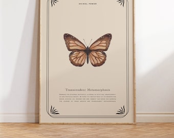 Vintage Brown Pink Butterfly Poster, Butterfly Animal Spirit Print, Vintage Illustration, Spiritual Poster