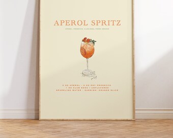 APEROL Spritz COCKTAIL PRINT with Recipe, Home Bar Kitchen Decor, Present for Cocktail Lovers, Aperol Spritz Sign