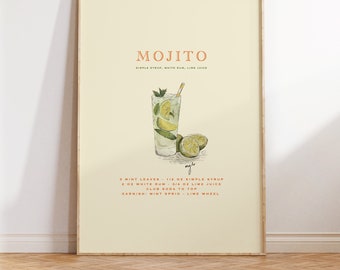Mojito Classic Cocktail Print, Cocktail Hour Decor, Mixology Art Poster for Home Bar Cart