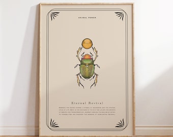 SCARAB Beetle PRINT POSTER, Spiritual Decor, Beetle Art Prints, Bug Art Print Digital Download, Antic Rustic Vintage Home Decor