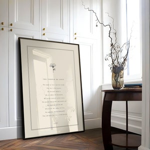 May include: A framed print with a black and white illustration of a tree and a quote by Rumi. The quote reads "The temple of love is not love itself. True love is in the devotion. Not the walls about it. Do not admire the decoration. But rather yourself in the mirror. The perfume that ascends and reaches you. The beginning and the end. Discovered, this replaces all else. The apparent and the unobservable. Time and space are absent in this presence. Rumi"