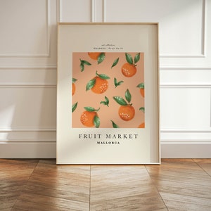 Orange Fruit Market Wall Art, Food Wall Art, Vintage Aesthetic, Digital Art Download, Orange Kitchen Art Print, Cute Trendy Wall Art image 3