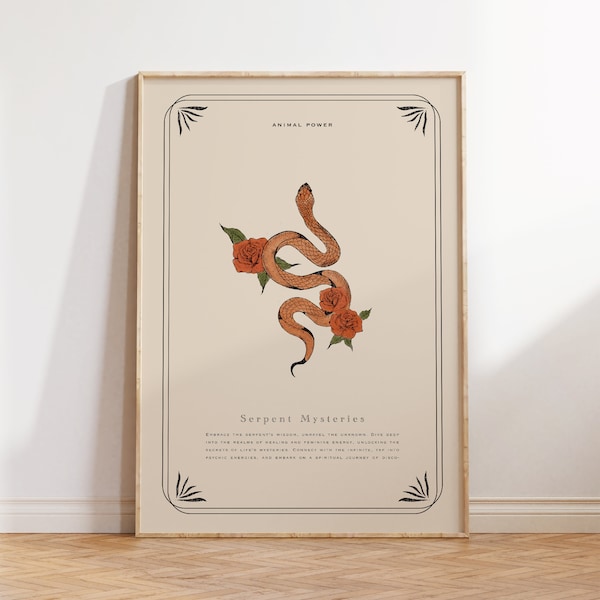 SNAKE Art PRINT, ROSE Flower Poster, Modern Boho Art, Floral vintage Illustration, Snake Boho Print, Boho Gallery