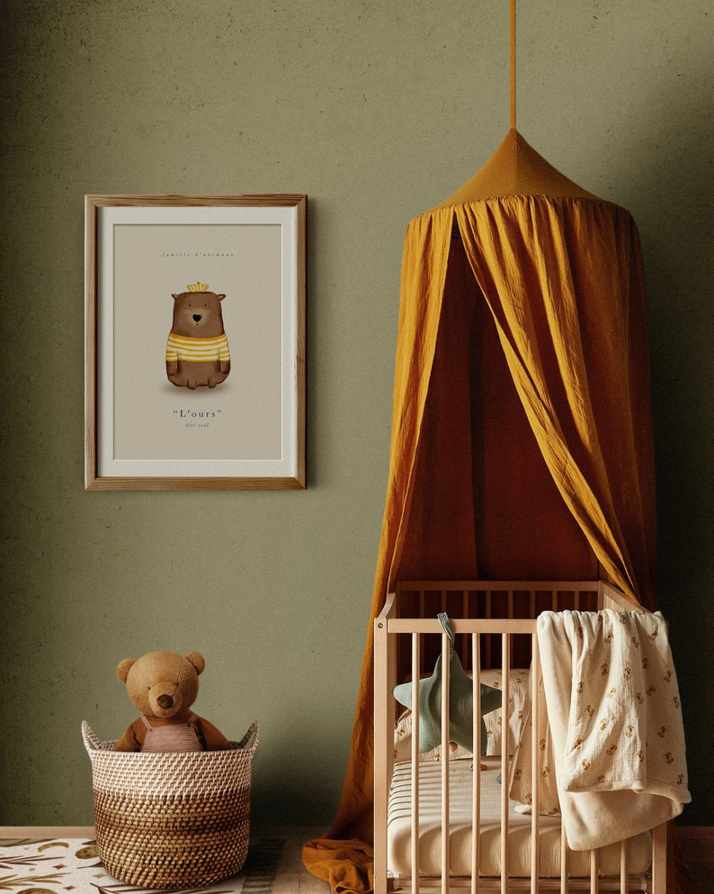 Nursery Bear Wall Art, Woodland Nursery Decor, Minimalist Cute Animal Art Print, Kids Nursery Wall Print, Teddy Bear Print, Kids Prints image 5