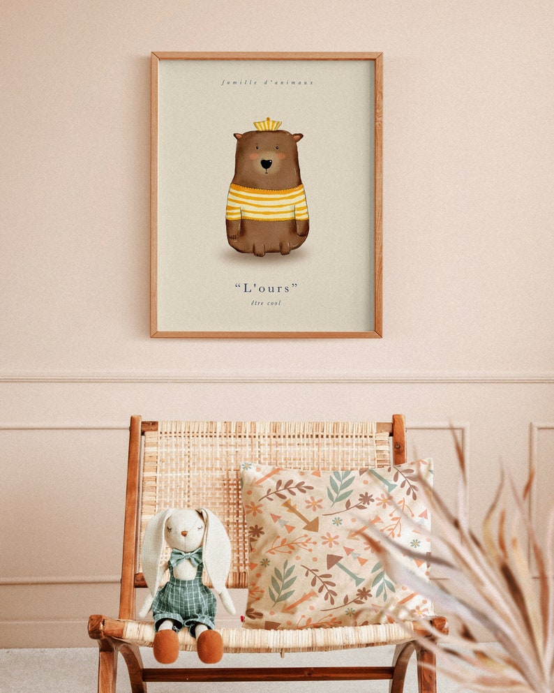 Nursery Bear Wall Art, Woodland Nursery Decor, Minimalist Cute Animal Art Print, Kids Nursery Wall Print, Teddy Bear Print, Kids Prints image 1