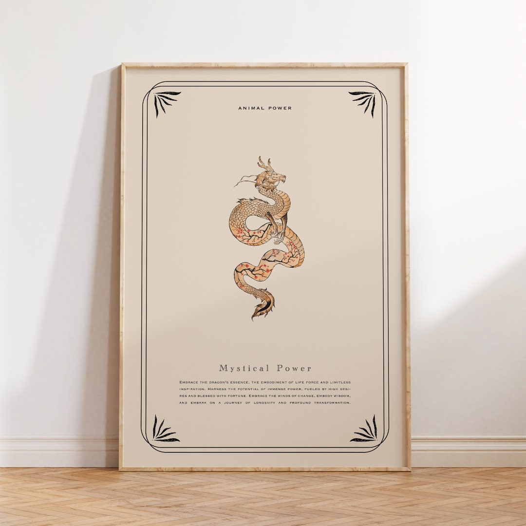 Vintage DRAGON POSTER, Dragon Illustration Art Print, Retro Orange ...