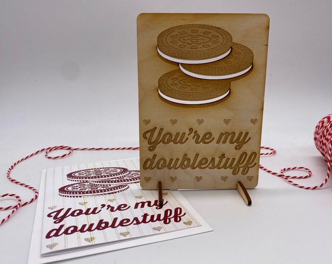 wood card, laser engraved card, Valentines Day card, double stuff, you are a treat, cookie card, Happy Valentines, PCS041