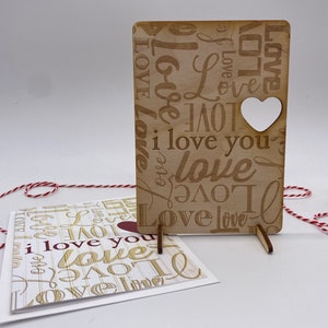 carte en bois, carte gravée au laser, carte saint Valentin, 100 façons de dire que je t’aime, je t’aime, Happy Valentines, PCS042