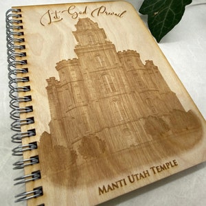 wood cover journal, Manti Temple journal, gratitude journal, travel journal, wood journal, engraved journal, temple journal, WJ025