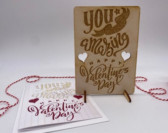 wood card, laser engraved card, Valentines Day card, You are Amazing card, Happy Valentines, PCS039