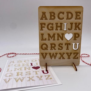 carte en bois, carte gravée au laser, carte saint Valentin, Je t’aime, Happy Valentines, PCS052