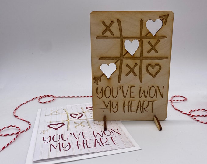 wood card, laser engraved card, Valentines Day card, I love you, tic tac toe, gaming Valentine, Happy Valentines, PCS034