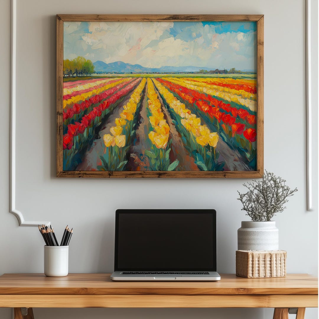 Colorful Tulip Field Oil Painting – Spring Floral Art (printable ...