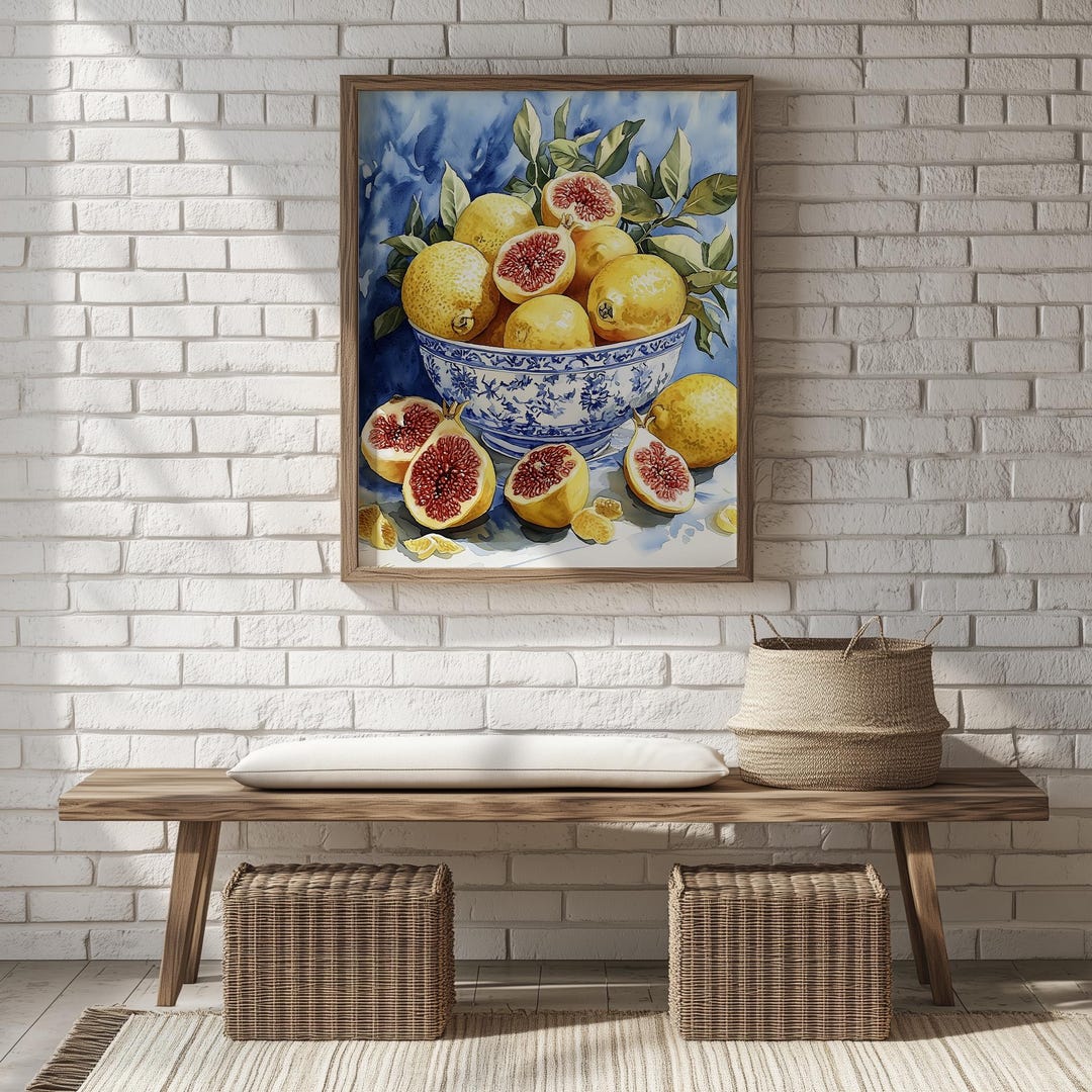 Visual Reference: Rustic Kitchen Wall Art Printable Watercolor Lemons Figs And