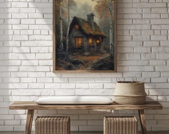 Nordic Cabin Art Print: Rustic Autumn Forest, Earthy Home Decor (Digital Download) 375