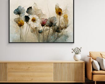 Ethereal Wildflower Meadow Canvas Art, Spring Landscape Wall Decor