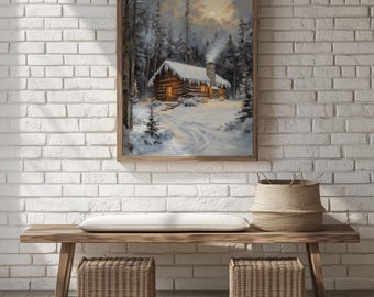 Rustic Winter Cabin Print: Scandinavian Landscape Painting (Digital Download, PDF Guide Included) 376