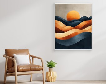 Abstract Desert Landscape Canvas | Modern Sunset, Boho Wall Art