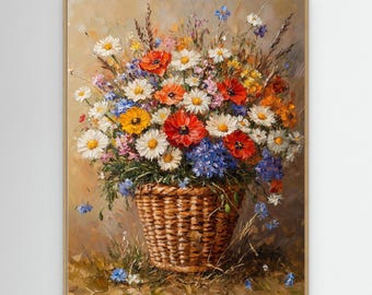 Wildflower Canvas Wall Art Floral Basket Decor Nursery Art