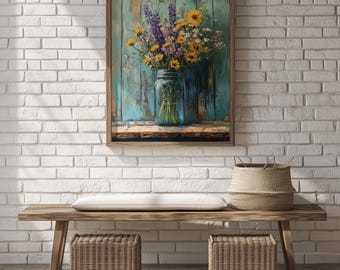 Wildflowers in Mason Jar Painting – Printable Rustic Cottagecore Wall Art (Digital Download) 158