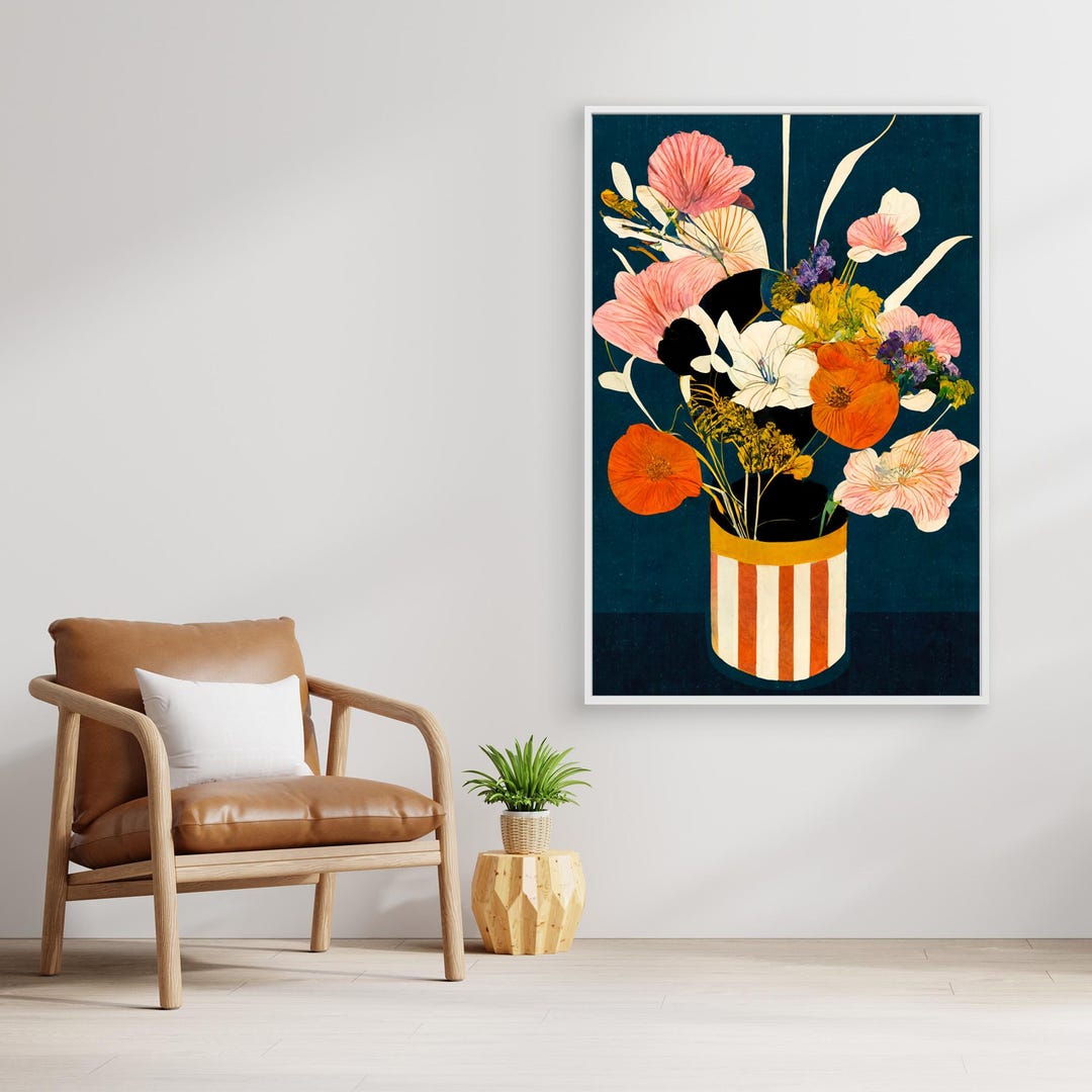 Dark Floral Bouquet Canvas Print | Modern Boho Living Room Art - Etsy UK
