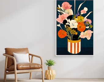 Dark Floral Bouquet Canvas Print | Modern Boho Living Room Art