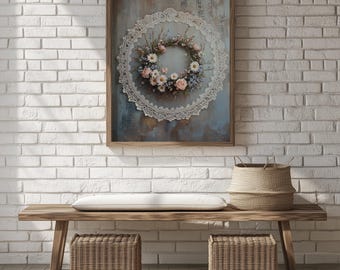 Wildflower Crown & Vintage Lace Print – Cottagecore Floral Art (Digital Download) 165