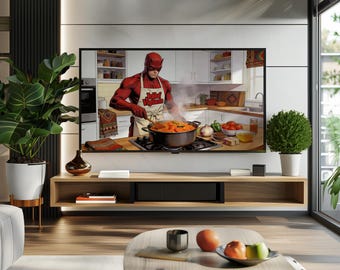 Kitchen Canvas Wall Art – Funny Jollof Vigilante Print