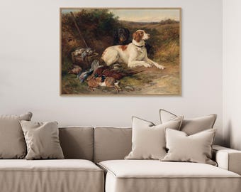 Vintage Hunting Dog Canvas Print | Rustic Countryside Animal Painting, Traditional Decor
