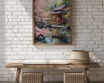 Cherry Blossom Japanese Landscape Print: Tranquil Asian Wall Art Digital Download 377