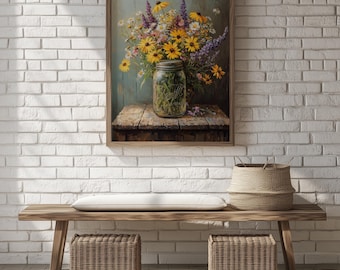 Wildflower Mason Jar Print – Rustic Cottagecore Floral Art (Digital Download) 157