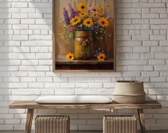 Sunflower Lavender Floral Print – Vintage Oil Painting Cottagecore (Digital Download) 156