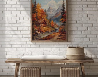 Rustic Autumn Landscape Print: Vintage Oil Painting Style (Digital Download, JPGs & PDF Guide) 379