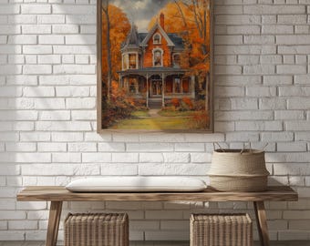 Victorian House Autumn Print: Rustic Cottagecore Fall Wall Art Digital Download 373