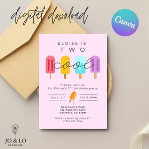 TWO Cool Popsicle Birthday Party Invitation - Pink