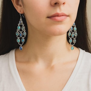 Solid 925 Natural Blue Labradorite Gemstone Women Dangler Handmade Designer Earring Gorgeous Bridal Gifts Jewelry
