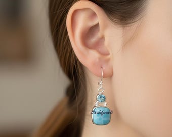 Handmade Sterling Silver Larimar Earrings, Blue Topaz Jewelry