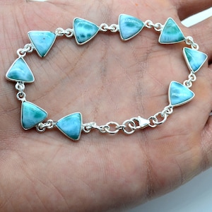 Larimar Bracelet,925 Sterling Silver Bracelet, Silver Bracelet,  Gifts For Her, 7&quot; To 8&quot; Adjustable Bracelet USA Tariff Free Jewelry