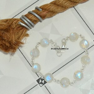 Handmade Sterling Silver Rainbow Moonstone Bracelet: Bezel Charm Jewelry