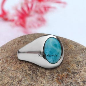 925 Sterling Silver Larimar Gemstone Partywear Unisex Gift Handmade Ring Jewelry