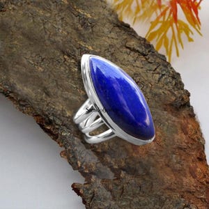 Anillo unisex grande y enorme con piedra preciosa de lapislázuli de plata esterlina maciza 925, estilo bohemio, con estilo de diseñador.
