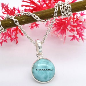 Colar de prata 925, joias artesanais, corrente de prata, larimar natural, presente para ela, colar de designer, presente de noivado, colar sólido