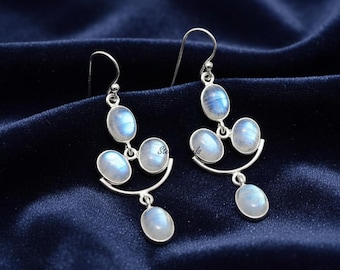 925 Sterling Silber Mondstein Edelstein Ohrring: Handgemachte Frauen Baumeln Birthstone Ohrring