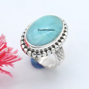 925 Sterling Silver Ring, Larimar Ring, Designer Ring, Bohemian Ring, Birthstone Ring, Statement Ring