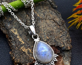 Collar de piedra lunar natural Collar de plata de ley 925, colgante de piedra lunar, collar de declaración, regalo para ella, regalo para mamá, regalo de Navidad