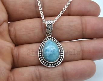 Colar Larimar Cabochão de Prata 925: Joias Boho Designer