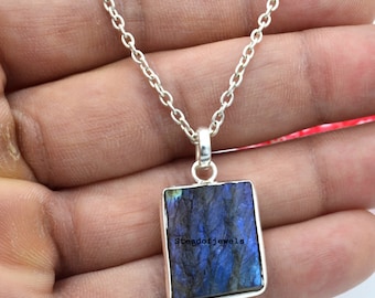 Collana con ciondolo in labradorite in argento sterling: gioielli con pietre preziose grezze