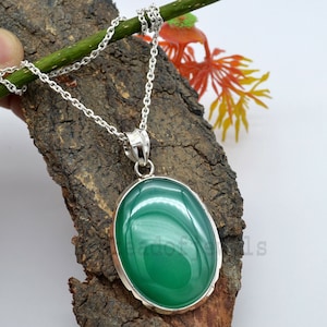 Natural Green Onyx Necklace 925 Sterling Silver Necklace With Green Onyx Oval Gemstone Handmade Wedding Necklace For Christmas Gift -S50-018