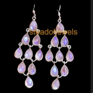 925 Sterling Silver , Moonstone Earrings , Women Jewelry , Gift For Mom , Chandelier Earrings, Dangle Earring, Gorgeous Gift